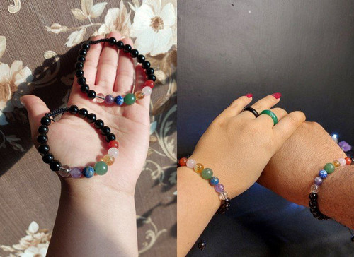 دستبند هفت چاکرا با عقیق سیاه