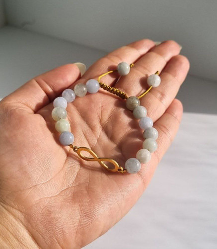 دستبند پلاک بینهایت و سنگ آکوامارین