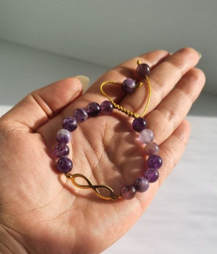 دستبند پلاک بینهایت و سنگ آمتیست